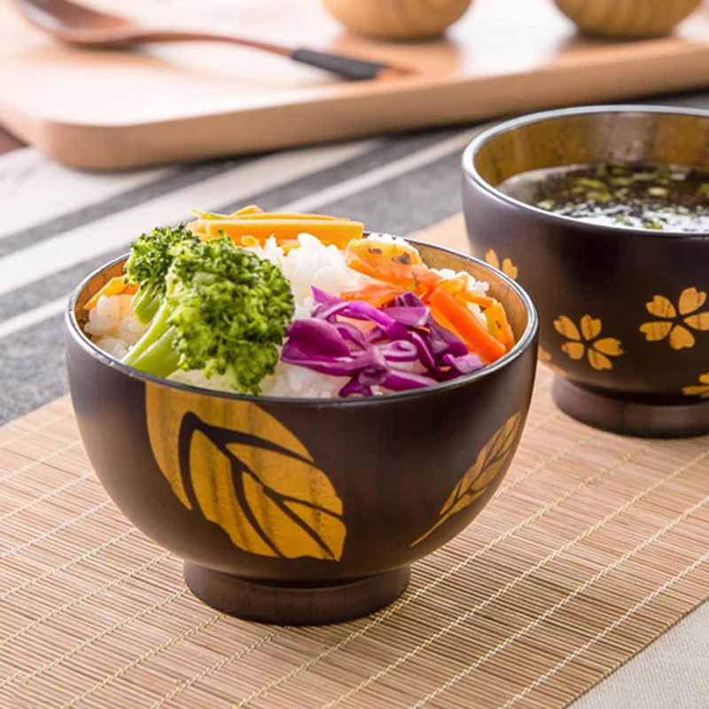 1Pc Japanese Wooden Bowl Small Wood Rice Soup Bowl Food Container Kids