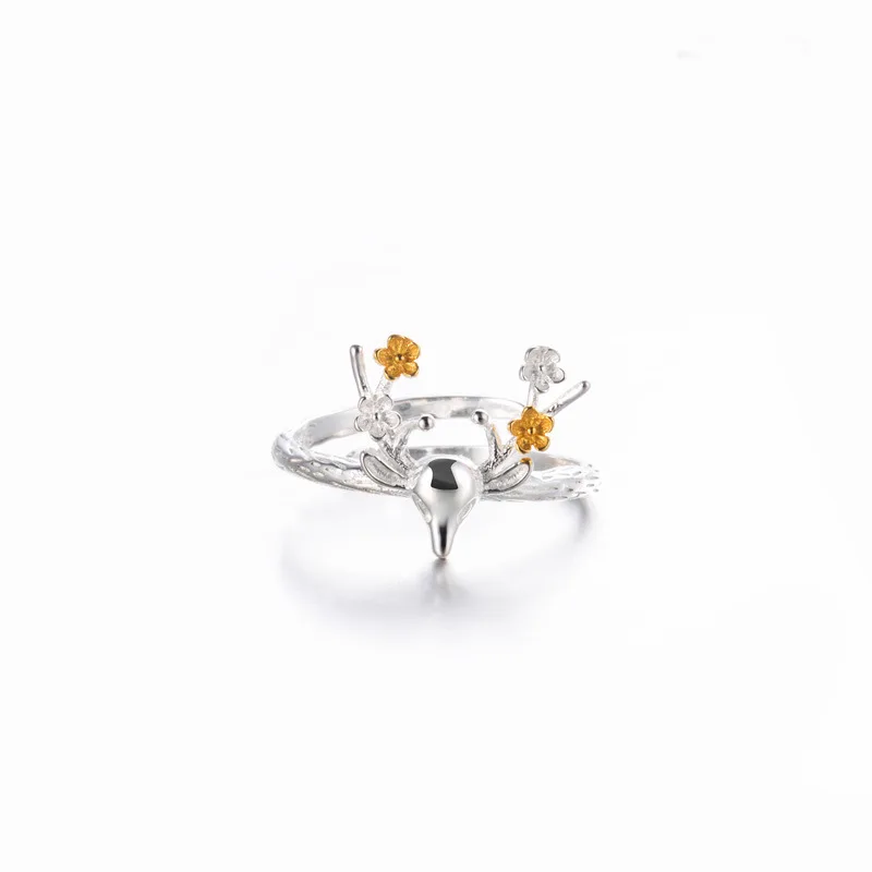 

Silver Deer Antlers Rings for Women New Design Lovely Girls Christmas Gift Statement Sterling Jewelry 925 Adjustable Size Ring