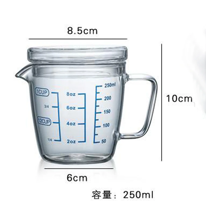 250ml500ml чашка для молока из боросиликатного стекла, мерная чашка с чешуей, крышка может непосредственно нагреваться