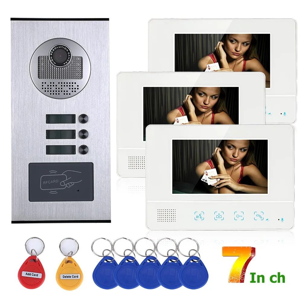 SmartYIBA цветной tft 7 дюймов ЖК-дисплей видео-домофон в квартиру для 3 номеров устройство чтения RFID видео домофон вызова Системы визуальный