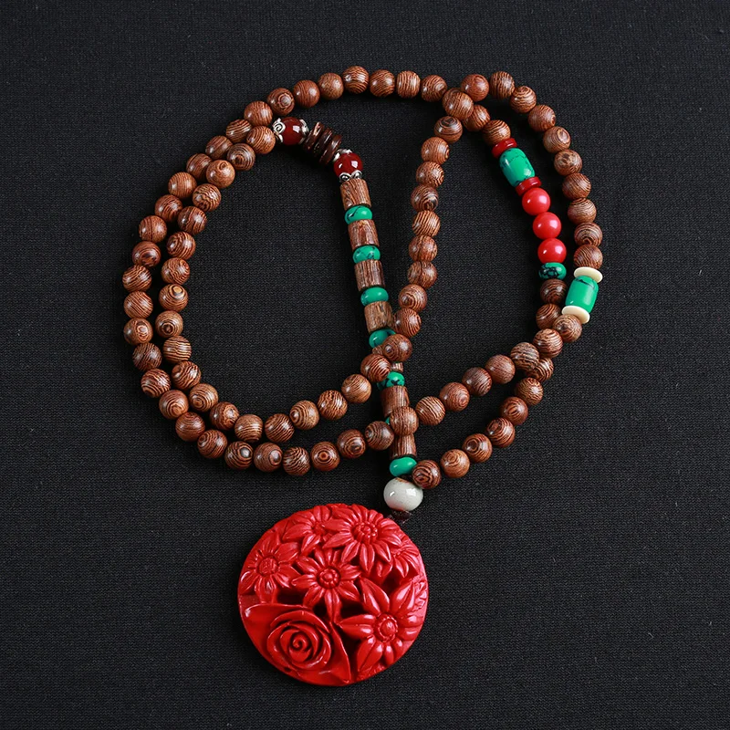 

Hisenky Trendy Ethnic Jewelry Wenge Wooden Beads Handmade Long Necklace Big Flower Pineapple Pendant for Women Sweater Necklace