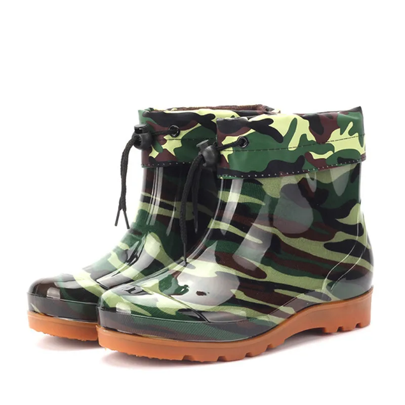 

Hot Non-slip low tube plus cotton warm men's rain boots car wash water shoes work fishing rubber shoes camouflage water boots