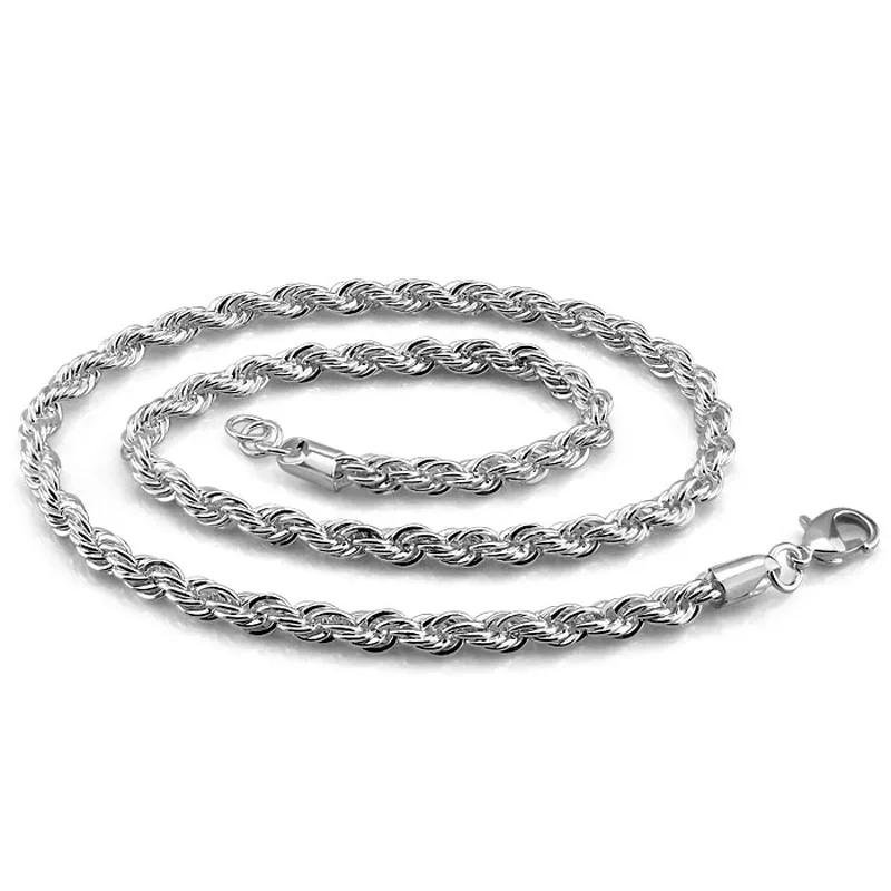 

High-quality men's Sterling silver necklace. Solid 925 Silver Smooth 4mm20 "Popcorn Chain Necklace Charm boy / woman jewelry
