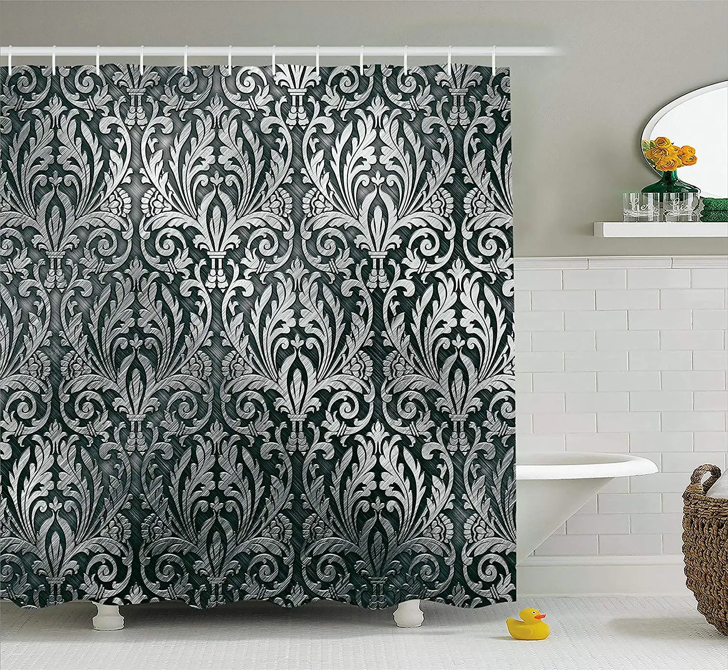 Silver Shower Curtain Graphic With Classic Floral Ornaments Medieval Empire Royal Engraving Style Print Fabric Bathroom Decor Shower Curtains Aliexpress