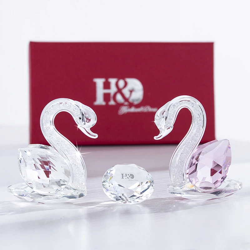 H& D 3D Хрустальная Фигурка Лебедя, художественное стекло, животное, алмаз, пресс-папье, коллекционный рождественский подарок, украшение для домашнего стола, свадебные сувениры