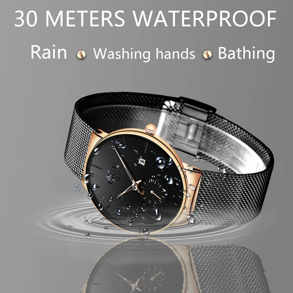 LIGE новые модные мужские часы Топ Бренд роскошные золотые часы мужские Ультра-тонкий сетчатый ремень водонепроницаемые наручные часы Relogio Masculino