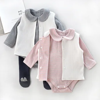 

New Baby Girl Thread Cotton Long Sleeve Bodysuit Vest Set Toddle Girls 1piece Waistcoat Suit Infant Cute Clothes Born 3m Gift