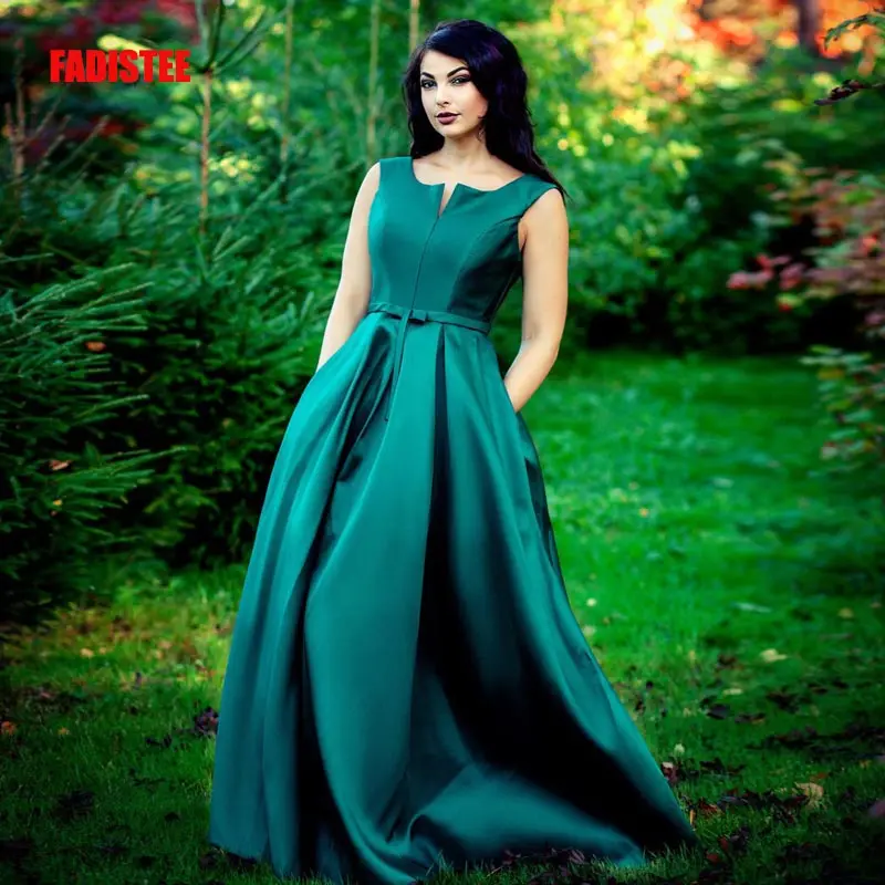 FADISTEE New arrival elegant long dress sleeveless simple pocket Mother of the Bride plus size vestido de noiva robe de mariee - Цвет: dark green