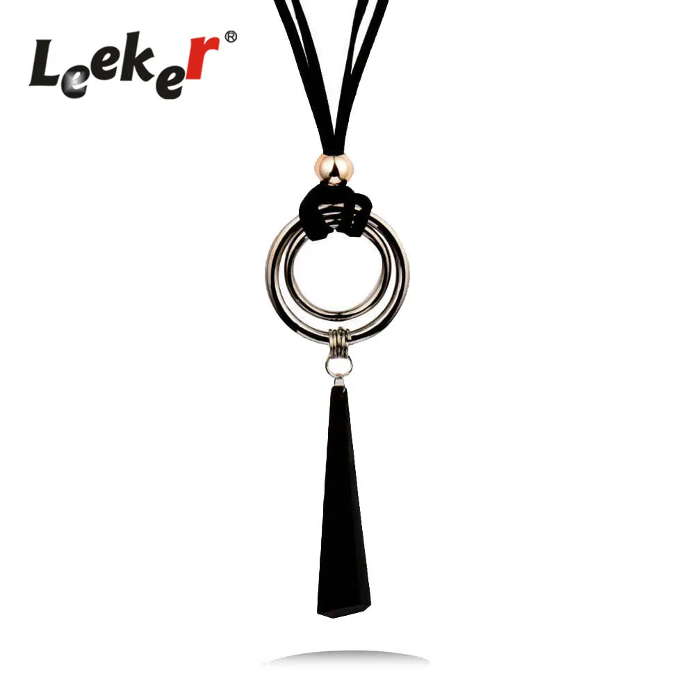 

LEEKER Gothic Style 2 layers Black Suede Rope Necklace With Long Pendant Women Statement Jewelry LK9