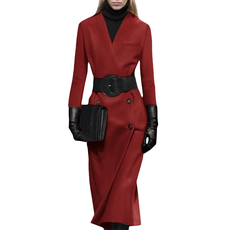 Bourgogne cou 2018 À Manches Ceinture D'hiver Longues V De Manteau Gaine Nouveau Avec Laine Mode camel Femmes wwxSrZFq8