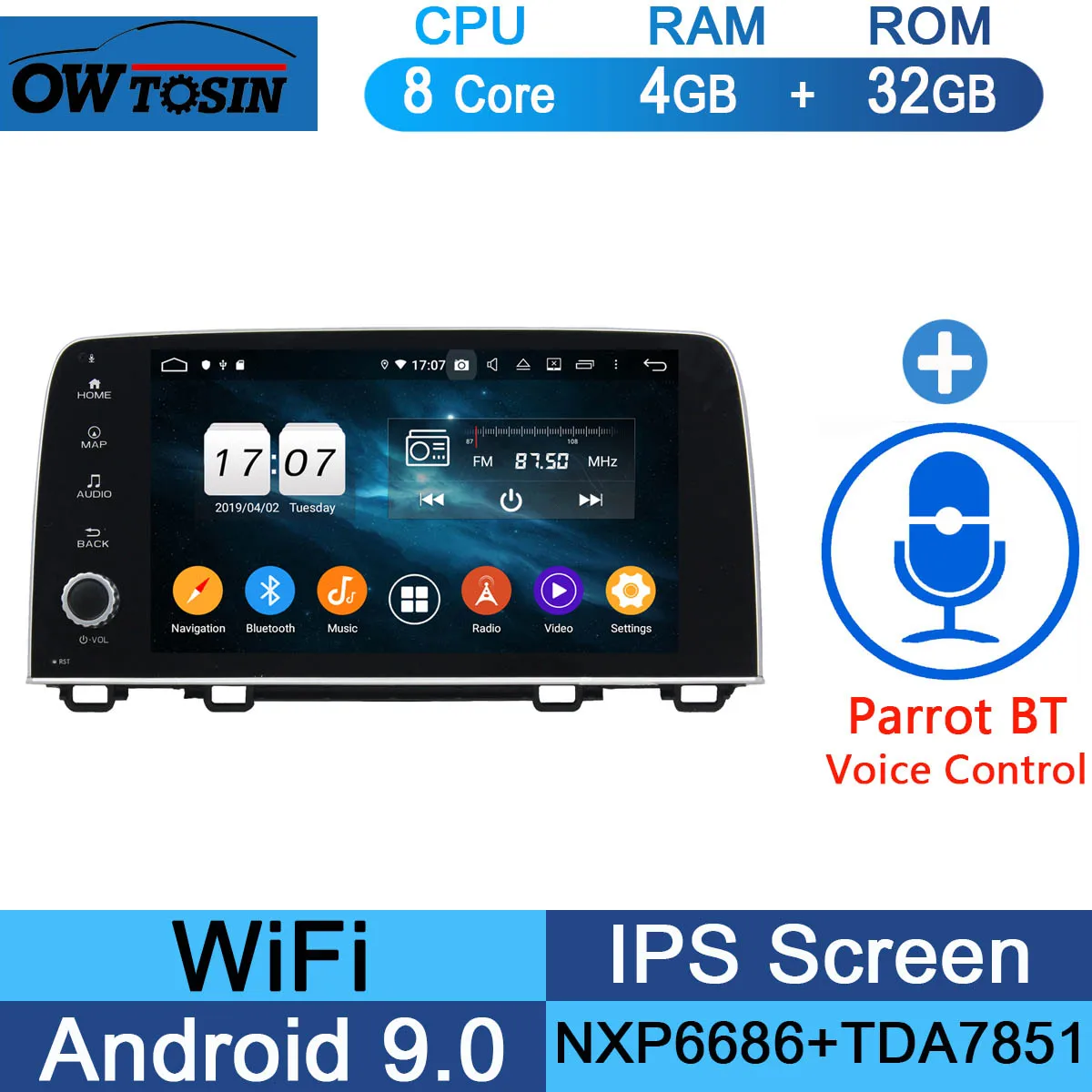 " ips 8 ядерный 4G+ 64G Android 9,0 автомобильный DVD мультимедийный плеер для Honda CRV CR-V gps Радио Стерео Parrot BT CarPlay - Цвет: 32G Parrot BT