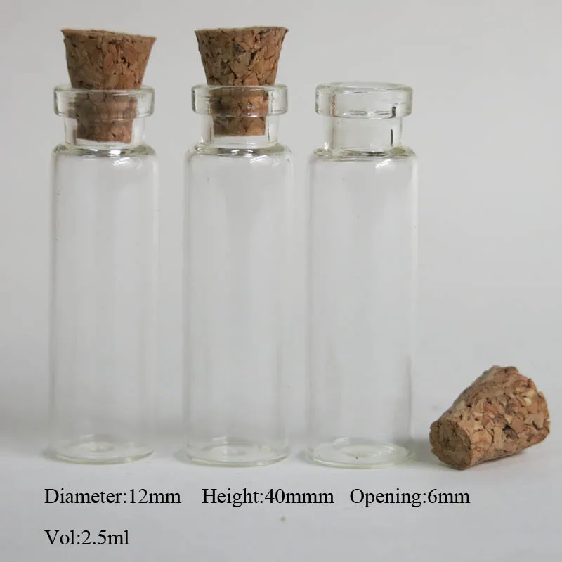 Free Shipping 50 lot 2 5ml Tiny Small Clear Cork Glass Bottles Vials 5 0ml For 3