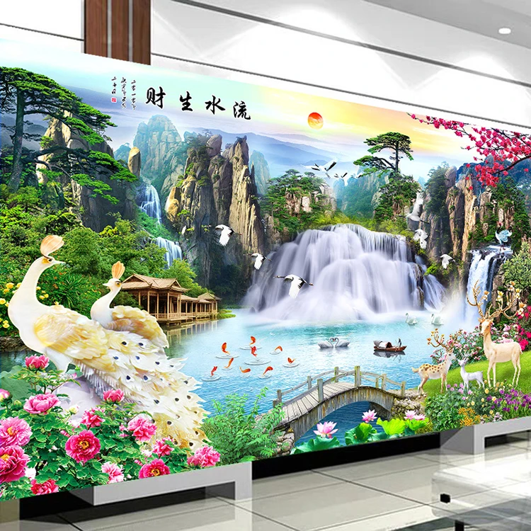 山水画之流水生财玉孔雀01