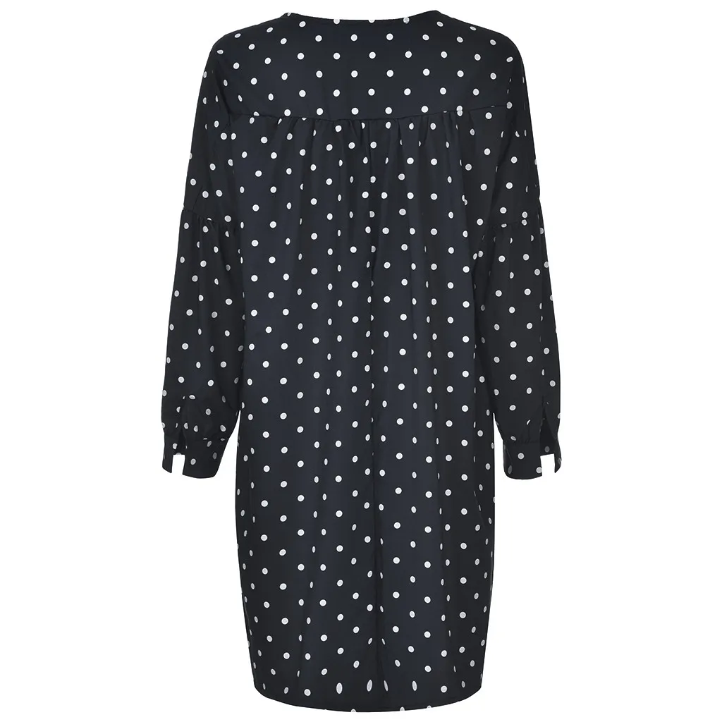 Women Size Loose Polka Dot Long Sleeve V-neck Mini Length Dress plus size dresses for women Dress sukienka robe party dress