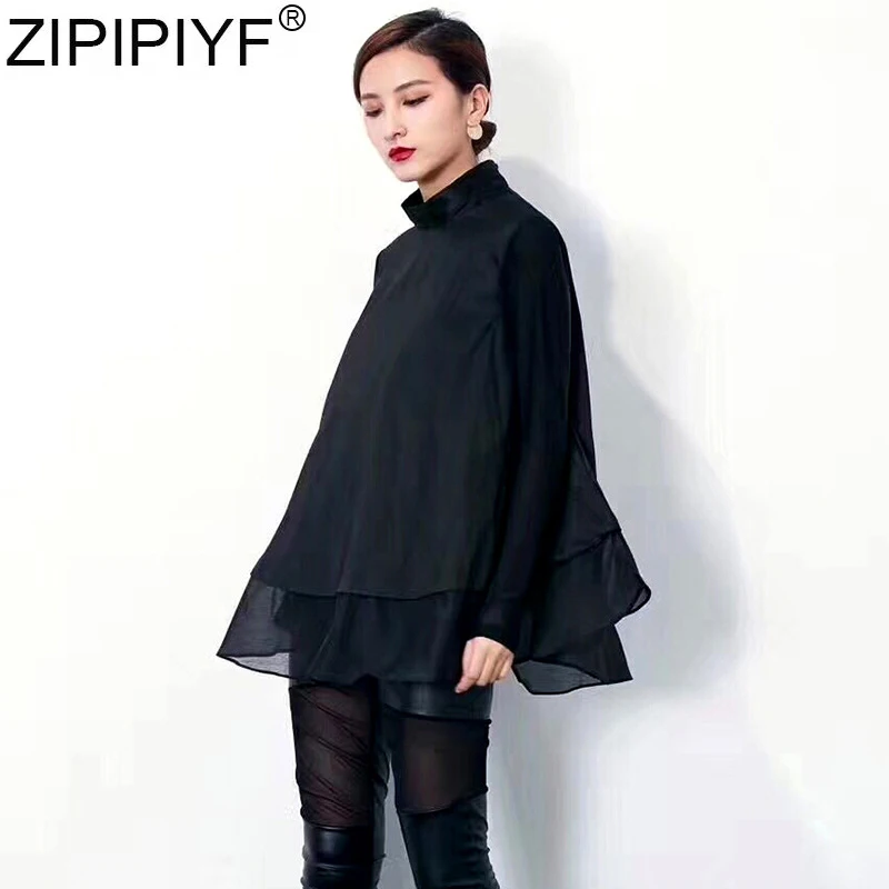 2019 Spring Autumn Fashion Women Loose Blouse Femme Big Swing Irregular Casual Stand Collar Long Sleeve Women's Shirt Tops Q516 |