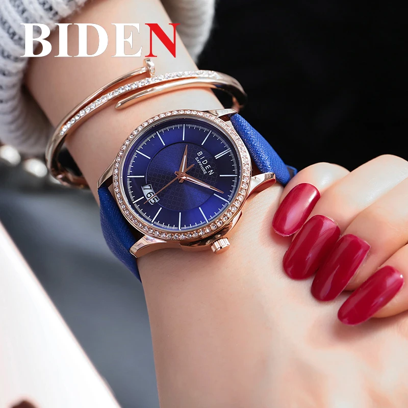 

BIDEN Brand Women Watches luxury Quartz Ladies Wristwatches Blue Red Watch Fashion Creative Female Watch Relogio Masculino Clock