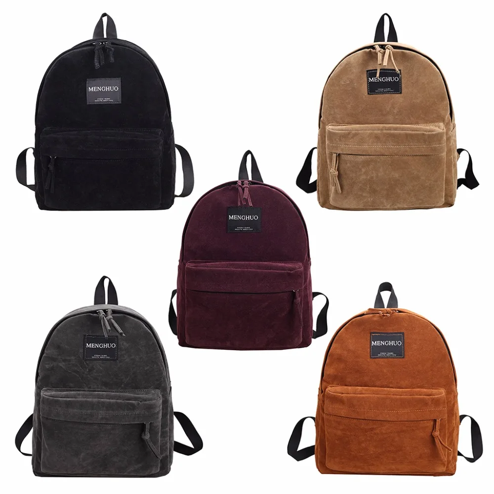 

MENGHUO 29cmx35cmx12cm School Bag Travelling Vintage Suede Ipad Letter Labeling Backpack Large Capacity 2018 New