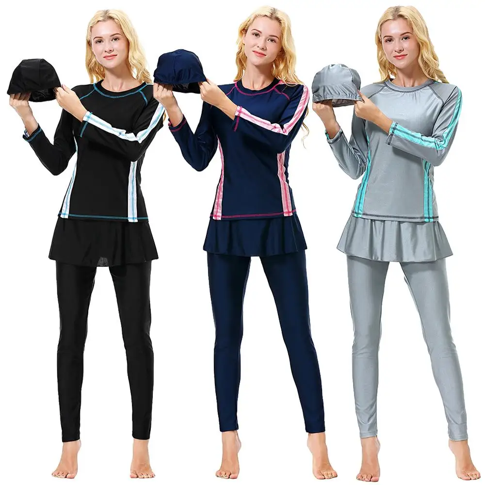 

2019 Muslim Lady Costume Modest Hijab Women Burkini Swimwear Full Cover Maillot Bathing Suit Islamic Surf Wear Arab Clothing Set S-3XL