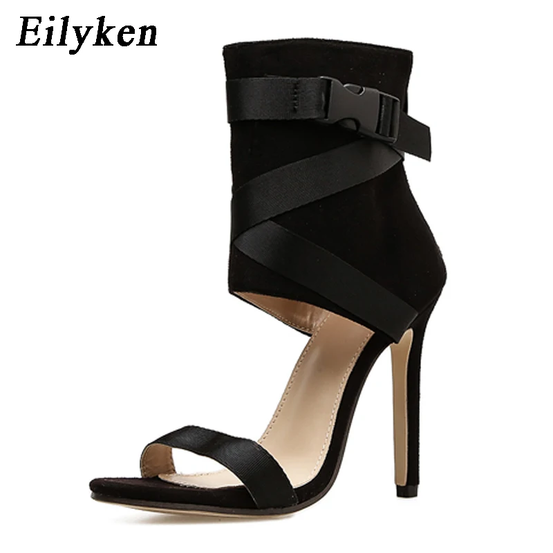 Eilyken/Новинка года; летние женские босоножки; туфли-лодочки с пряжкой на ремешке; женские пикантные вечерние туфли; цвет красный, черный, белый, красный - Цвет: BLACK