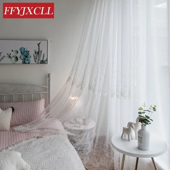 

Korean Bead Embroidered White Tulle for Living Room Bedroom Kitchen Cafe Drapes Home Decor Window Screening Sheer Curtains