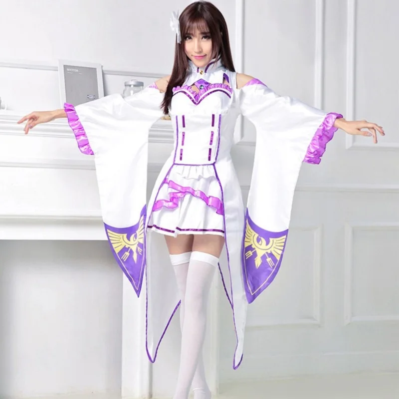 Женский костюм для косплея Re:Zero kara Hajimeru Isekai Seikatsu Emilia маскарадный + головной убор