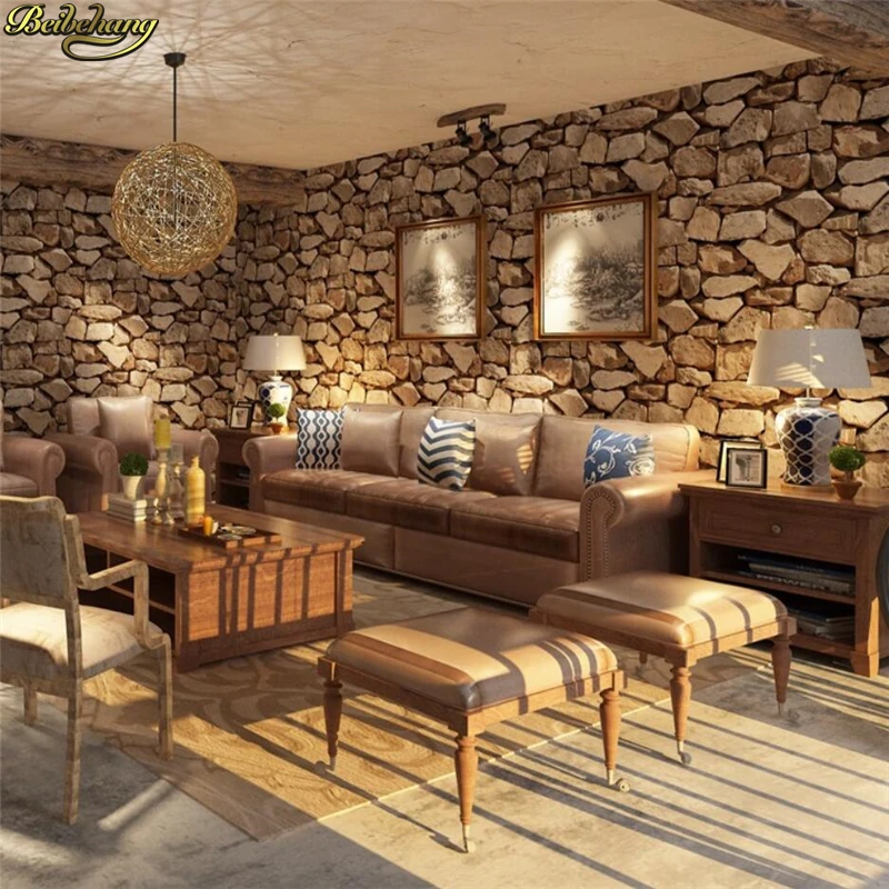 beibehang Waterproof 3D Stone Effect Wallpaper Roll Modern Rustic Realistic Faux Stone Texture Vinyl PVC Wall Paper Home Decor