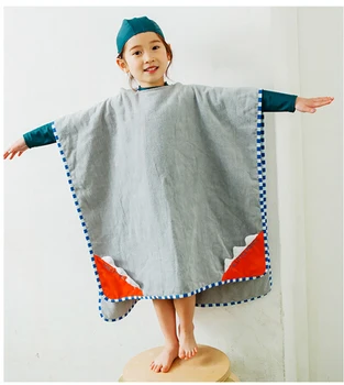 

Top Quality cotton with hood bathrobe Brown Coffee Owl Beach bath towel/Gray Bull ox horn modeling Spa Robe