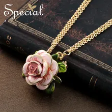 Special Wedding Maxi Necklace Enamel Rose Necklaces Pendants Romantic Flower European Style Jewelry Gifts for Women