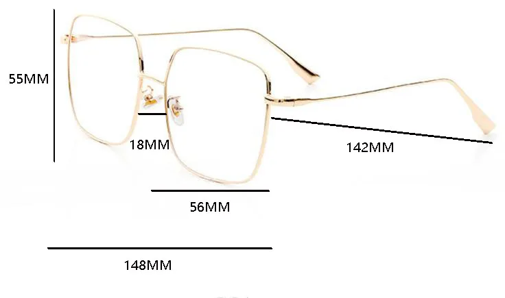 Очки с большой оправой, женские большие квадратные очки, Золотая оправа, прозрачные линзы, оптические очки для близорукости