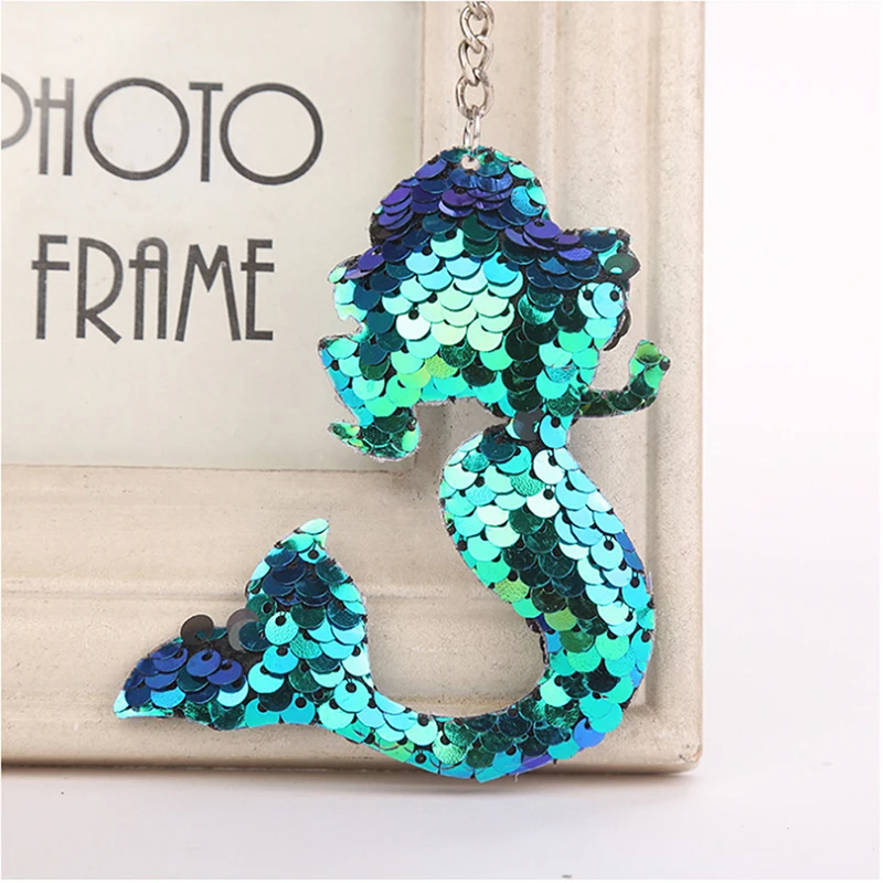 

Personalized Car Keychains For Couples Fashion Foldable Colorful Sequined Mermaid Key Chains Key Rings Bag Halloween Gifts