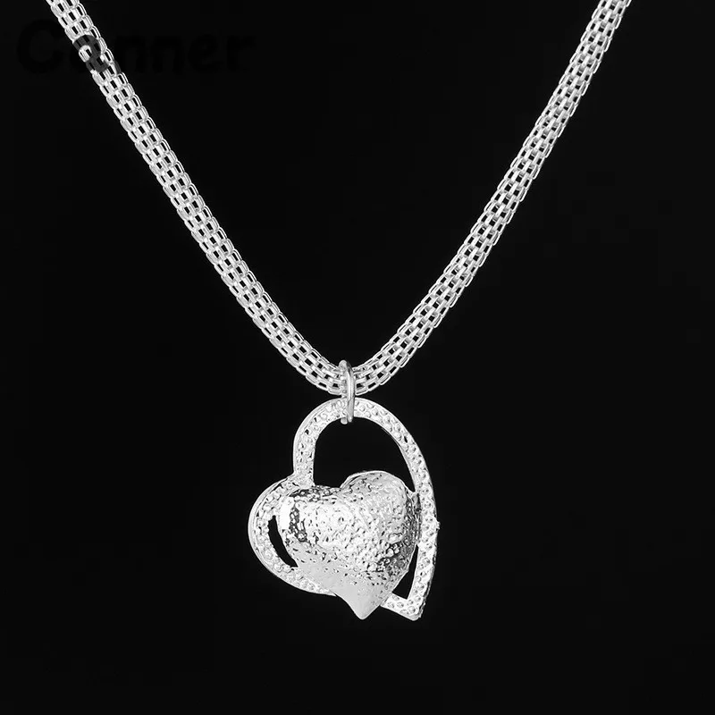 

Canner Women Silver Color Heart Pendant Necklaces Sweet Love Heart Fashion Necklaces For Women Girls Gift