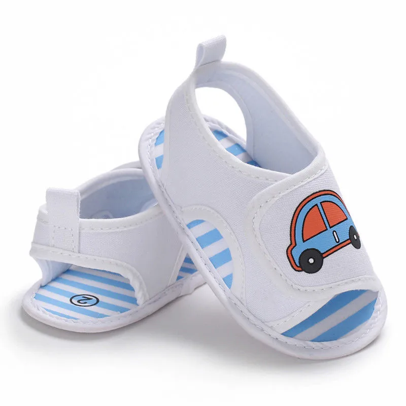 Обувь для новорожденных мальчиков и девочек, холщовая обувь с принтом машины, обувь на мягкой подошве, детские сандалии унисекс, Сабо