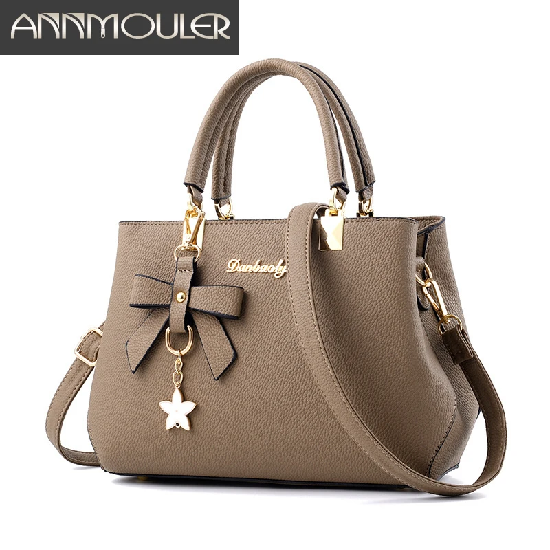

Annmouler Elegant Bags Pu Leather Handbags 6 Colors Women Casual Tote Bags Bow Pendant Shoulder Bag Sweet Crossbody Bag for Lady