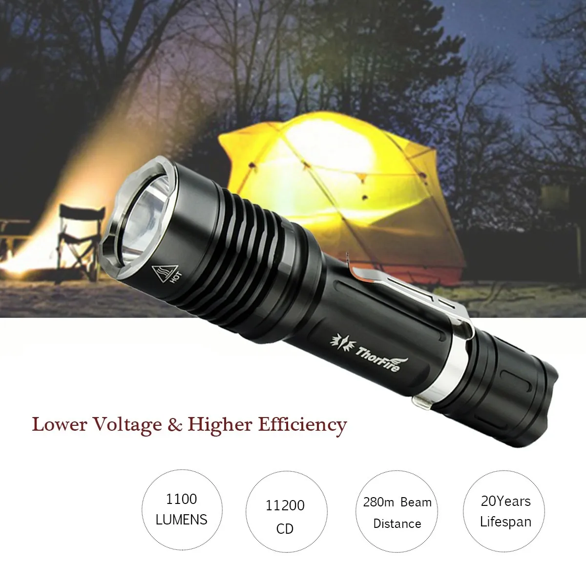 ThorFire VG10S XPL2 Ultra Bright Tactical LED Flashlight 1100LM 5 Modes Camping Hiking Hunting torch 18650 battery ThorFire VG10S XPL2 Ultra Bright Tactical LED Flashlight 1100LM 5 Modes Camping Hiking Hunting torch 18650 battery