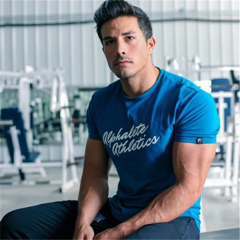 ALPHALETE летняя модная футболка Мужская одежда для тренажерных залов хлопковая с