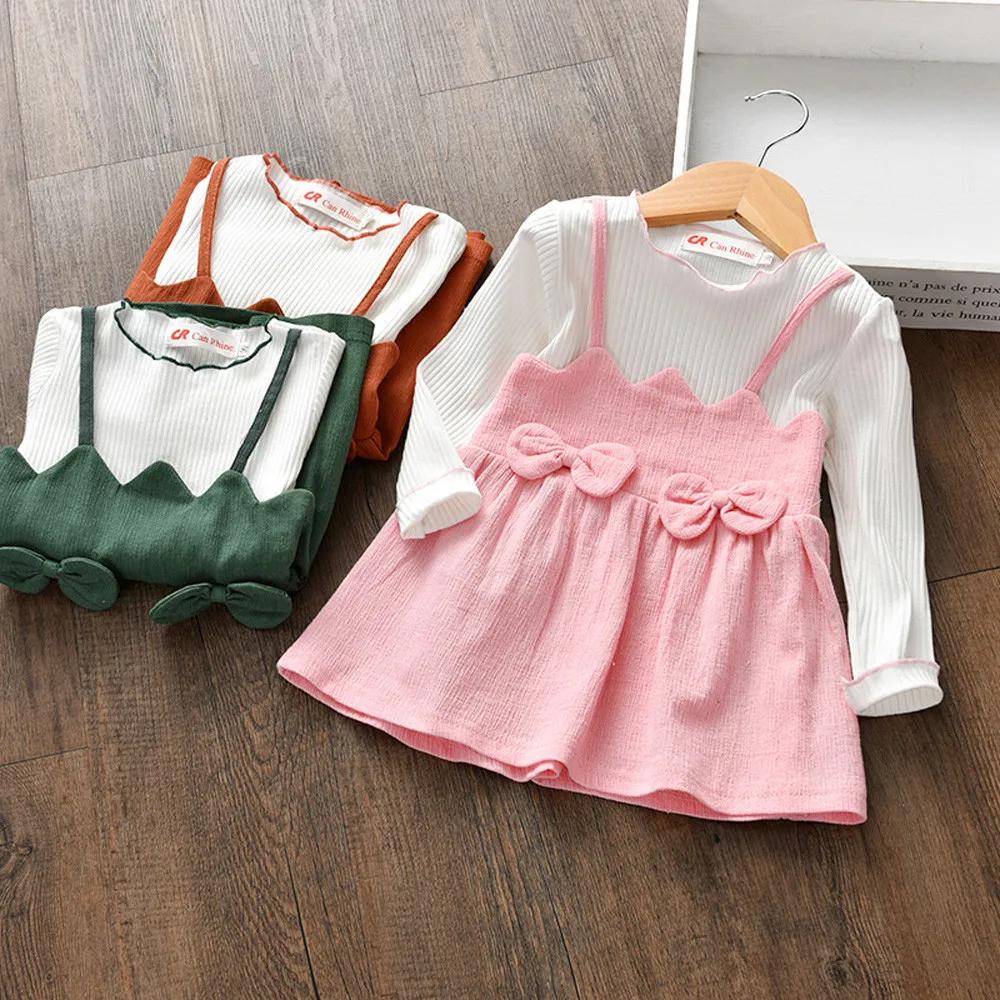 ARLONEET  new fashion Toddler Kids Baby Girl Bow Patchwork Party Princess Dress Outfits Clothes drop shopping otc09