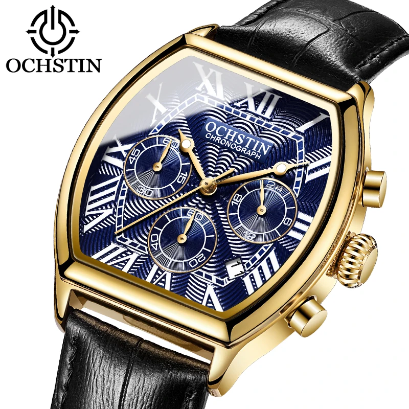 

OCHSTIN Relogio Masculino Auto Date Sports Military Men Watches Quartz-watch Luxury Brand Tonneau Man Leather Army Male Clock