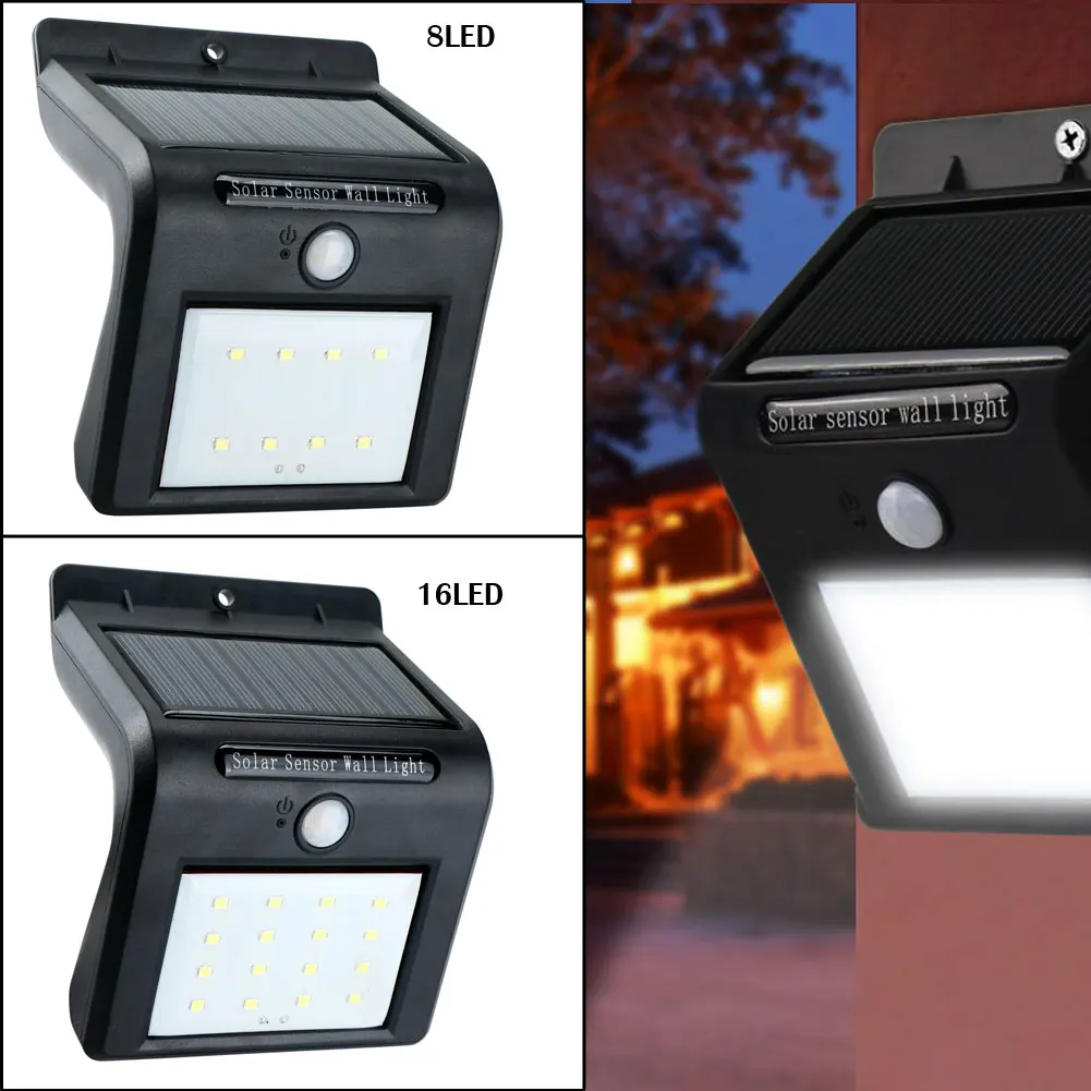 Outdoor Waterproof 8/16 LED Solar Power LED Wall Light PIR Motion Sensor Garden Yard Path Wall Light Security Lamp 1Pc/2Pcs