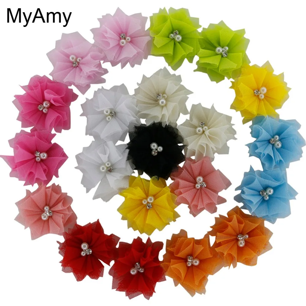 MyAmy 1200pcs/lot 2.7'' artificial hair flowers SEW With rhinestone