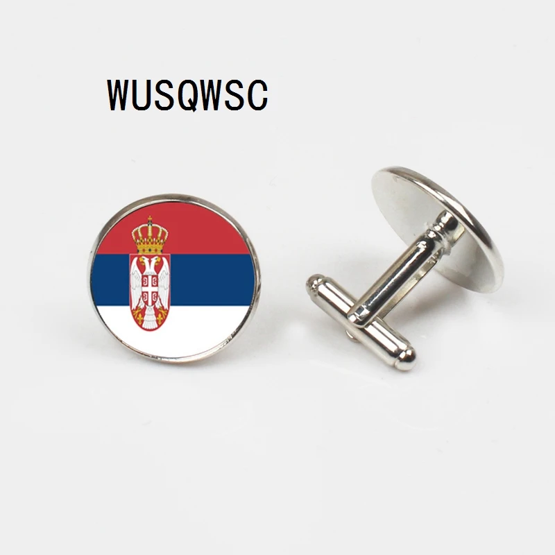 WUSQWSC 2018 сербский запонки с изображением флага Для мужчин Роскошные элегантные
