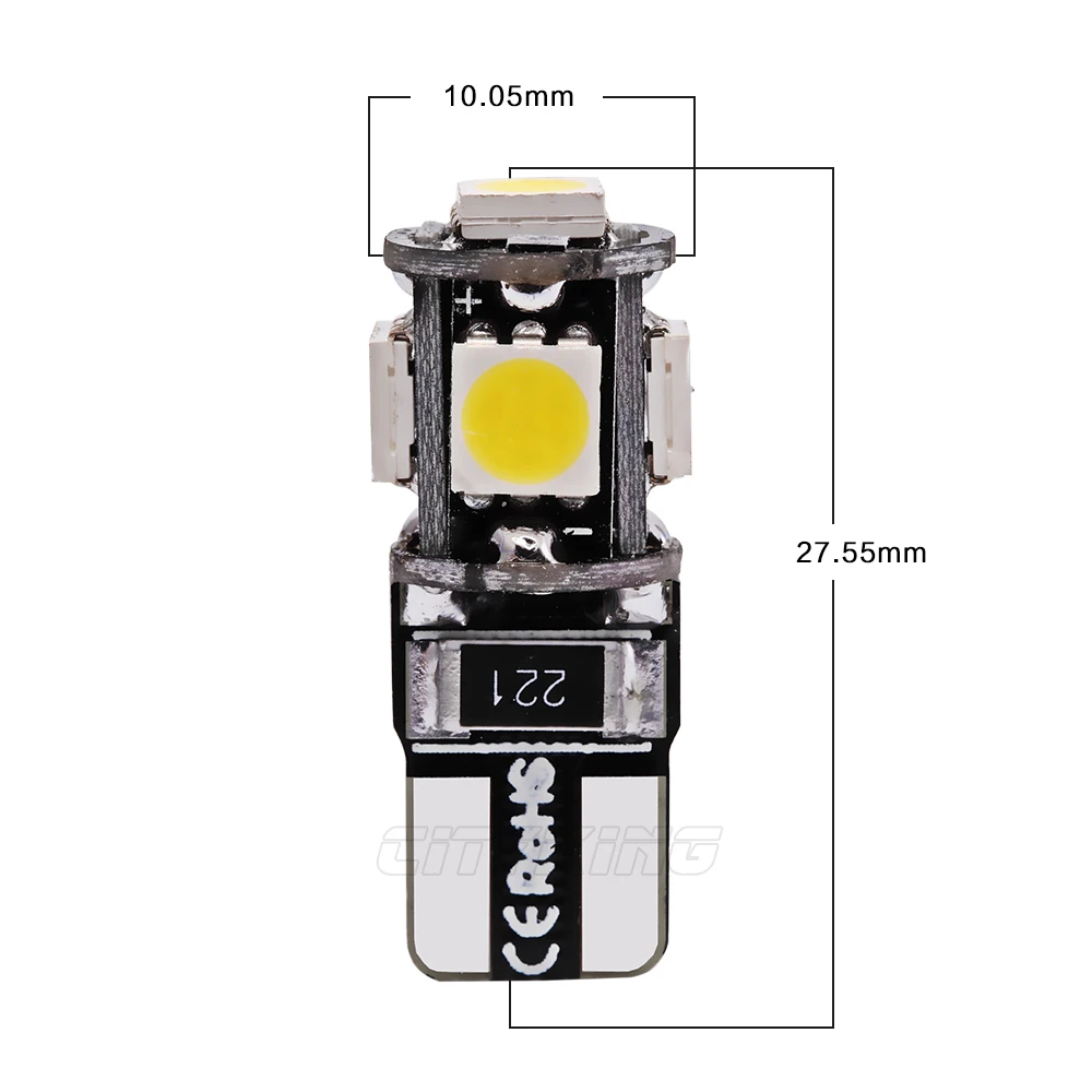 100 шт./лот автомобиль вел Canbus T10 5smd 5050 свет автомобиля Canbus LED W5W T10 5LED 194 Ошибок Белый свет Тюнинг автомобилей