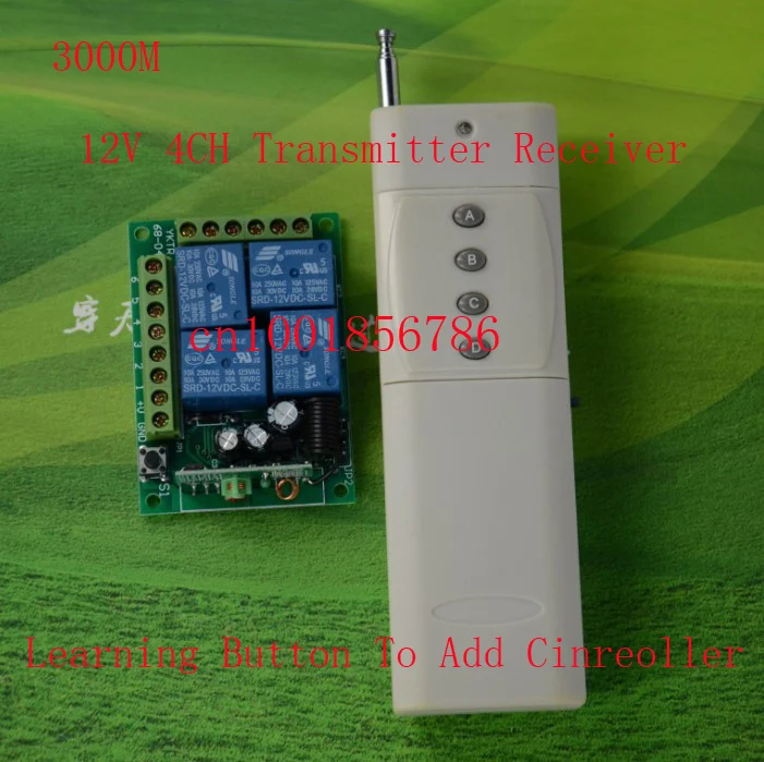 

3000 M4CH channels 4Relay 12V wireless remote control system receiver&transmitter 315/433MHZ Learning code output is adjustable