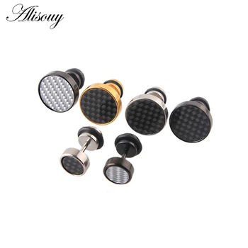 

Alisouy 8mm Mens Black/Gold/Silver Color Stud Earrings Stainless Steel Tunnel Plug with Carbon Fiber Jewerly aretes de mujer