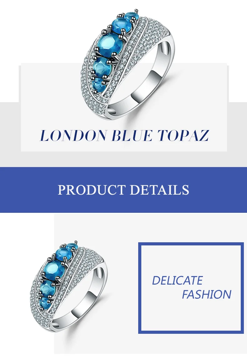 Gem's Ballet, кольцо из натурального Лондона с голубым топазом, кольцо из натурального 925 пробы серебра, круглые винтажные кольца с драгоценным камнем для женщин, хорошее ювелирное изделие
