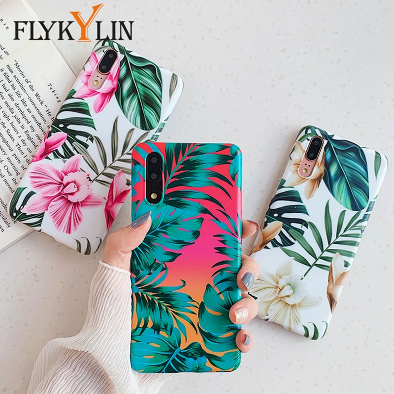 

FLYKYLIN Leaf Flower Case For Huawei P20 Lite P30 Pro Back Cover on Mate 20 Phone Coque Soft IMD Silicone Marble Art Shell Skin