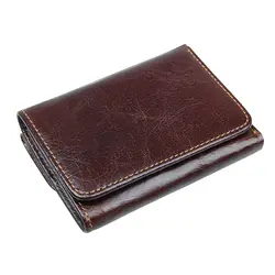 RFID Блокировка пояса из натуральной кожи короткие бумажник для мужчин Твердые Засов Дизайн держатель для карт Кошелек Trifold