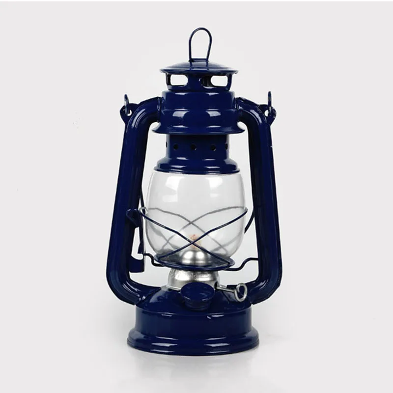 Ретро Классическая керосиновая лампа 4 цвета керосиновые фонари фитиль Портативные Огни украшение MAL999 - Цвет абажура: Синий
