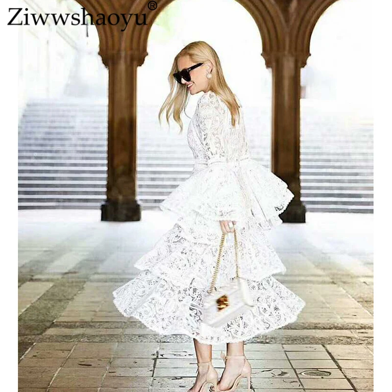 

Ziwwshaoyu 2018 spring flare sleeve white lace long dress embroidery bohemian women dresses high quality
