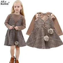 AiLe Rabbit/новая одежда для девочек, платье футболка с длинным рукавом, платье из 2 предметов, сетчатый ремень, уникальный дизайн, модная детская одежда, k1