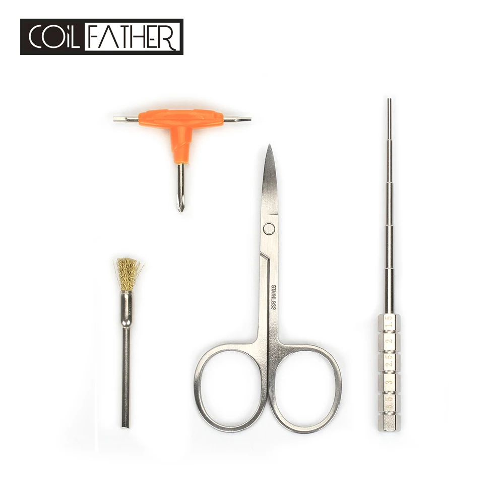 

Coil Father Vape Tool Kit for Coil Brush+Cotton Cutter+T Style Screwdriver+Coil Jip for Vape Accessories DIY RDA RTA RDTA Tank